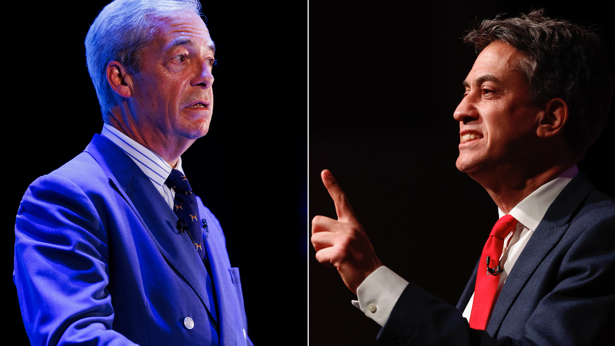 Nigel Farage (left), Ed Miliband (right)