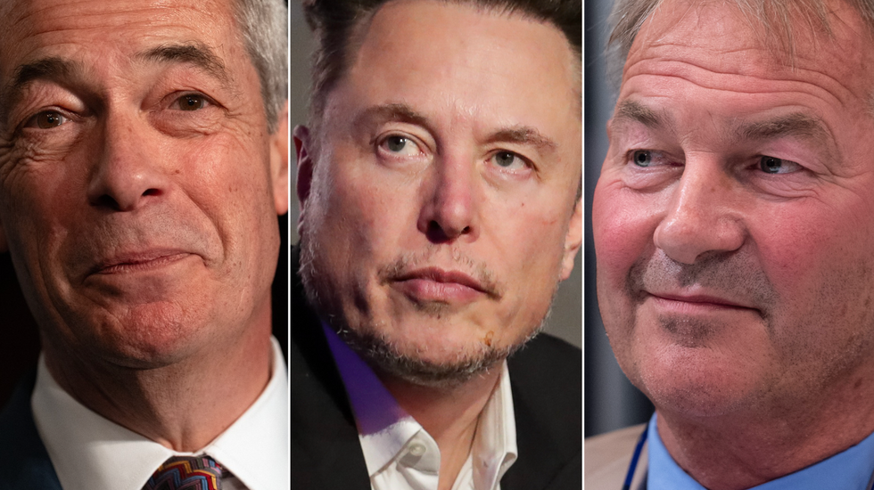 Nigel Farage (left), Elon Musk (left), Rupert Lowe (right)