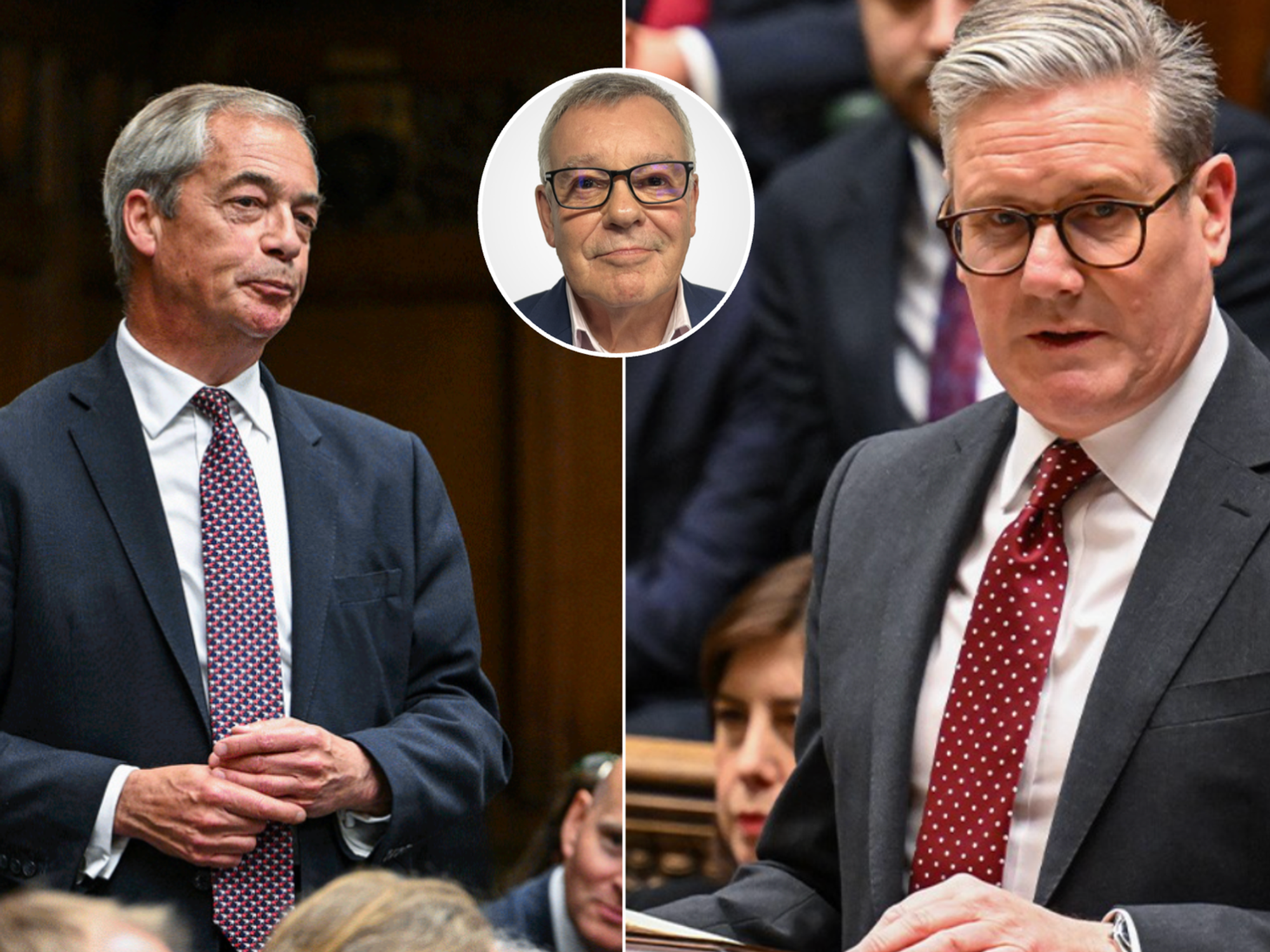 Nigel Farage (left), Keir Starmer (right)