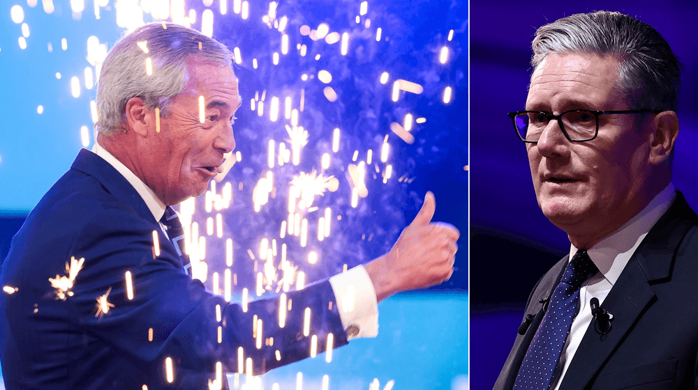 Nigel Farage (left), Keir Starmer (right)