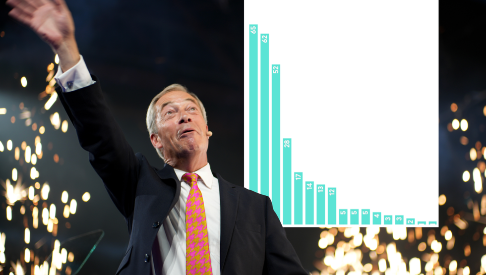 Nigel Farage (left), polling data on issues that matter to Reform voters (right)