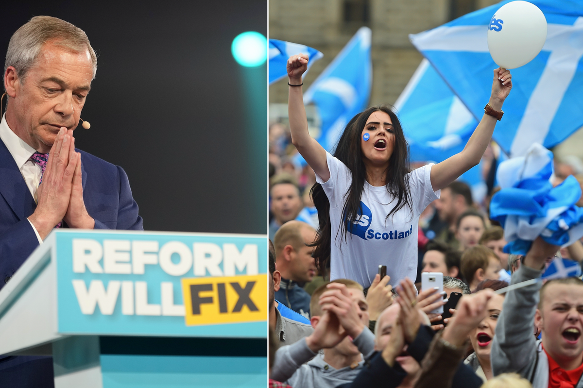 Nigel Farage (left), Scottish independence (right)