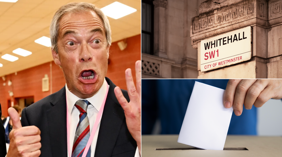 Nigel Farage (left), SW1 (top right), ballot cast (bottom right)