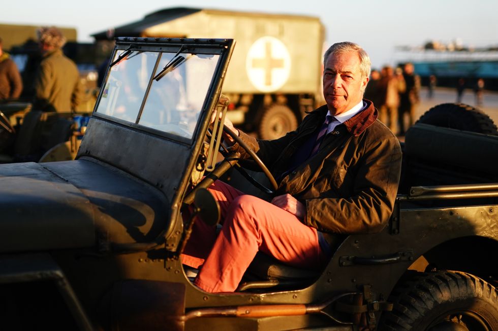 Nigel Farage on Gold Beach in Arromanches in Normandy, France, to commemorate the 80th anniversary of the D-Day landings.