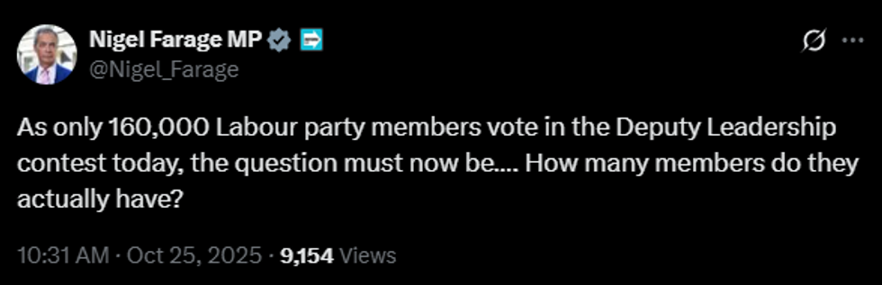Nigel Farage once again demanded the number of Labour memberships