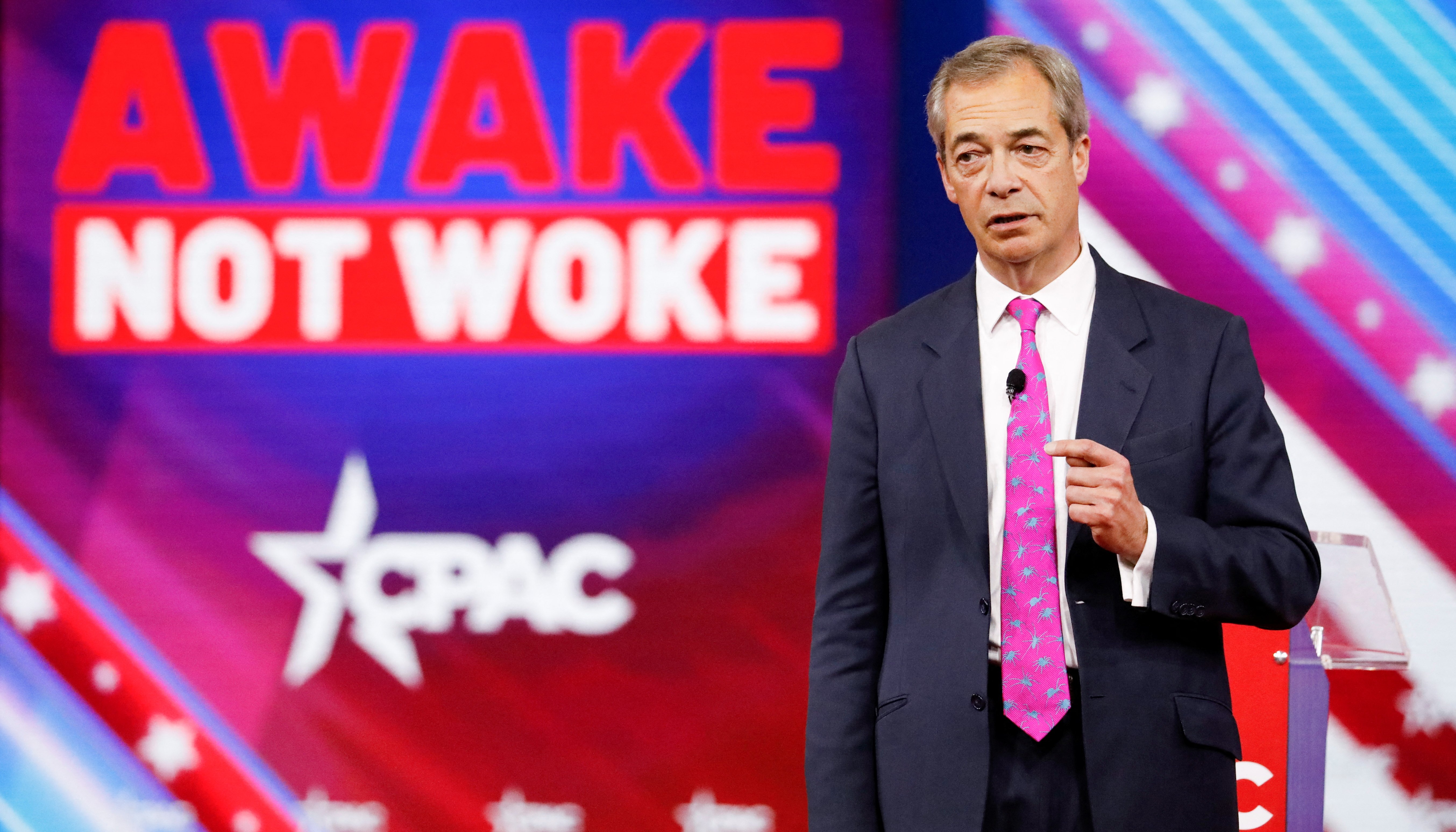 Nigel Farage pauses as he speaks at the Conservative Political Action Conference (CPAC) in Orlando, Florida.