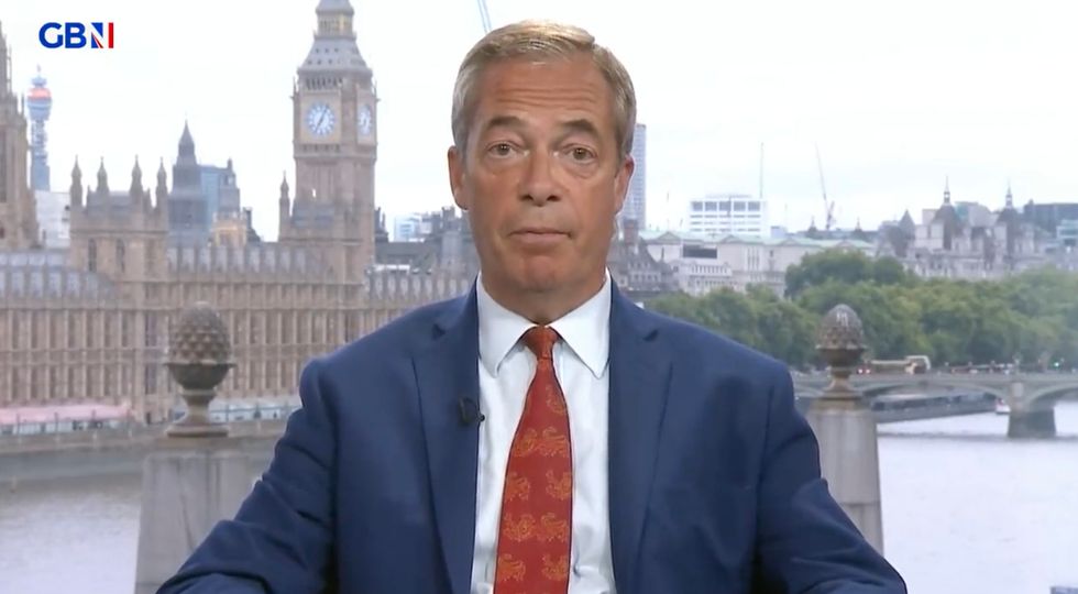 Nigel Farage presenting his GB News show from Westminster