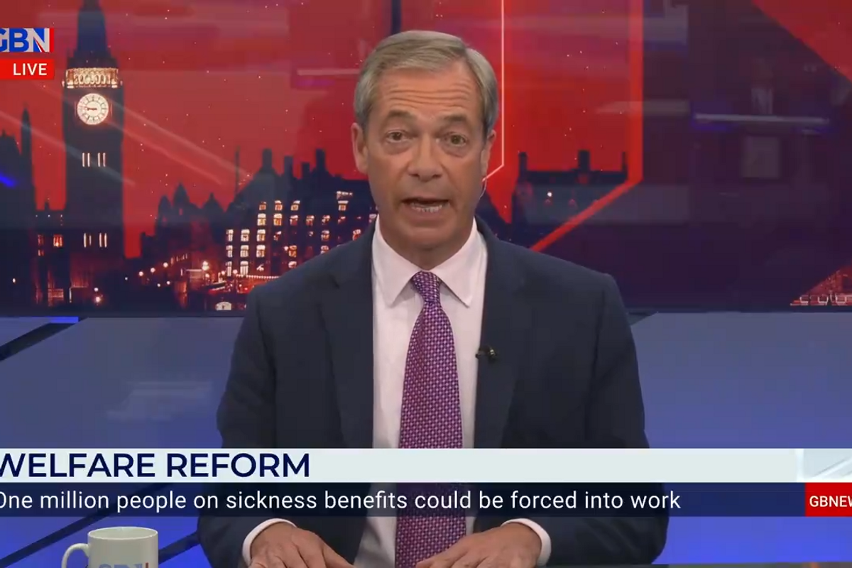 Nigel Farage presents on GB News