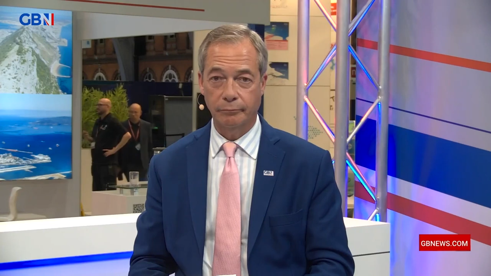 Nigel Farage presents on GB News