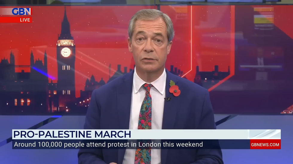 Nigel Farage presents on GB News