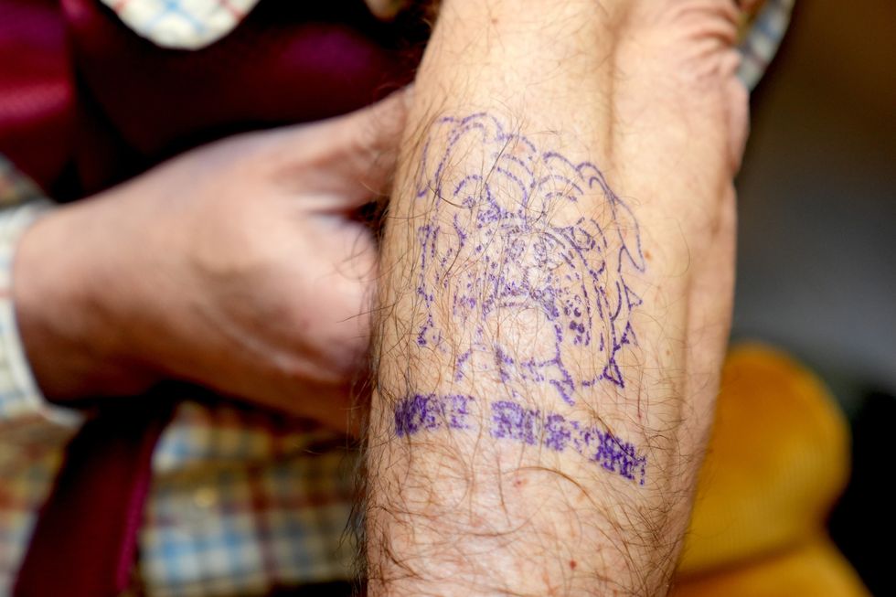 Nigel Farage's temporary bulldog tattoo