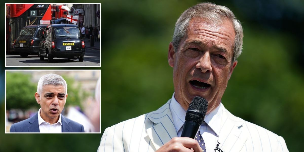 NextImg:Nigel Farage rages at Sadiq Khan after black cab taxis BANNED from flying England flag during Euros