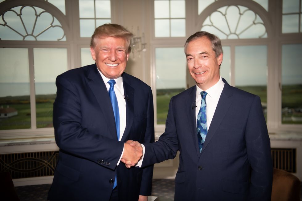 Nigel Farage shaking hands with Donald Trump