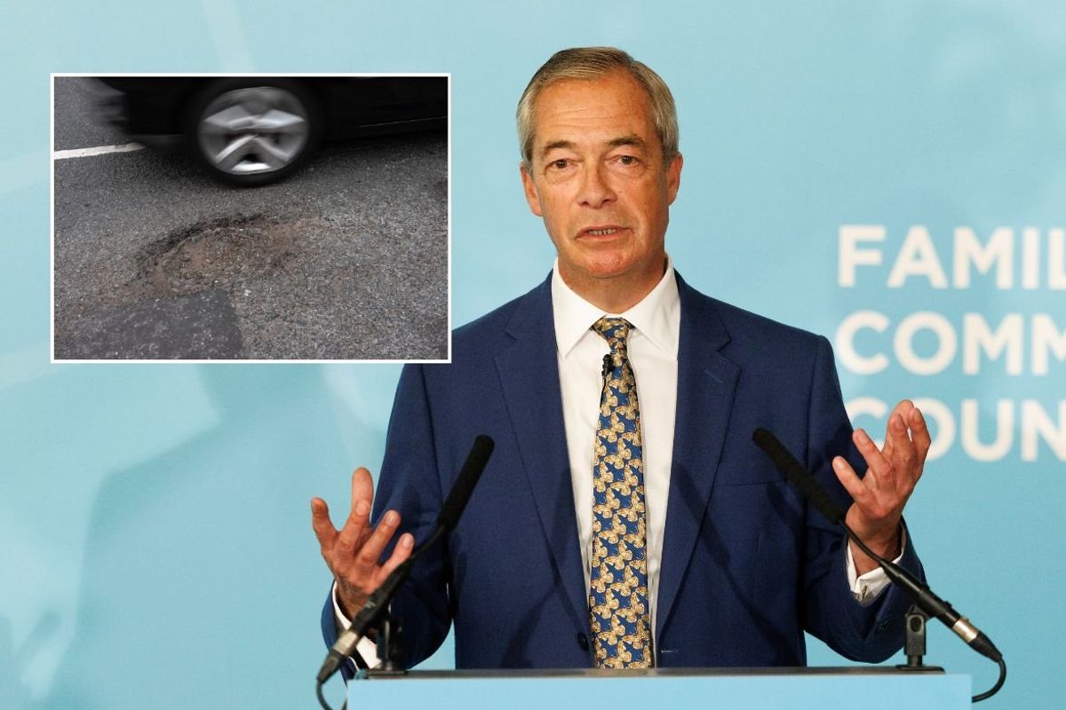 Nigel Farage speaking on stage