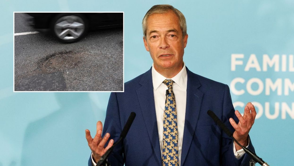 Nigel Farage speaking on stage