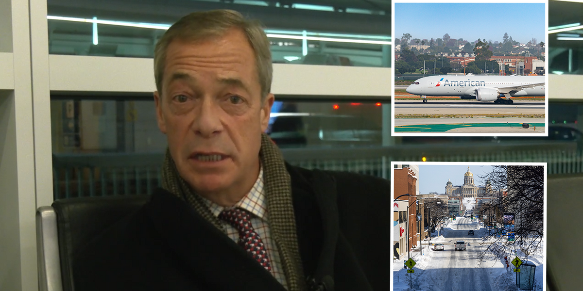 NextImg:Nigel Farage rips apart American Airlines farce after getting stuck in Dallas
