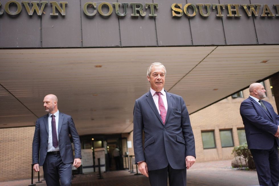 Nigel Farage speaks outside Southwark Crown Court