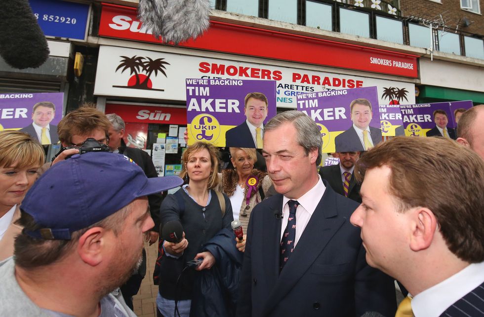 Nigel Farage visits South Ockendon, Essex, with Ukip's Thurrock parliamentary candidate Tim Aker (front right)