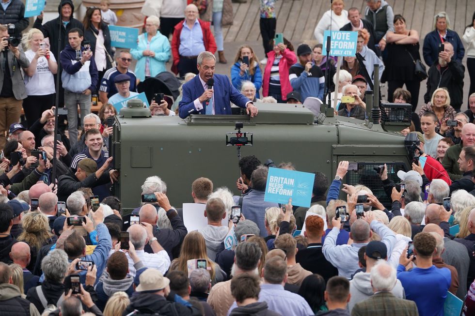 Nigel Farage was mobbed by supporters in Clacton during the 2024 General Election campaign