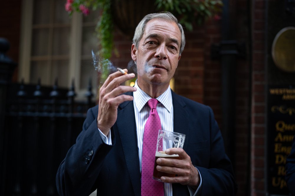 Nigel Farage with a pint