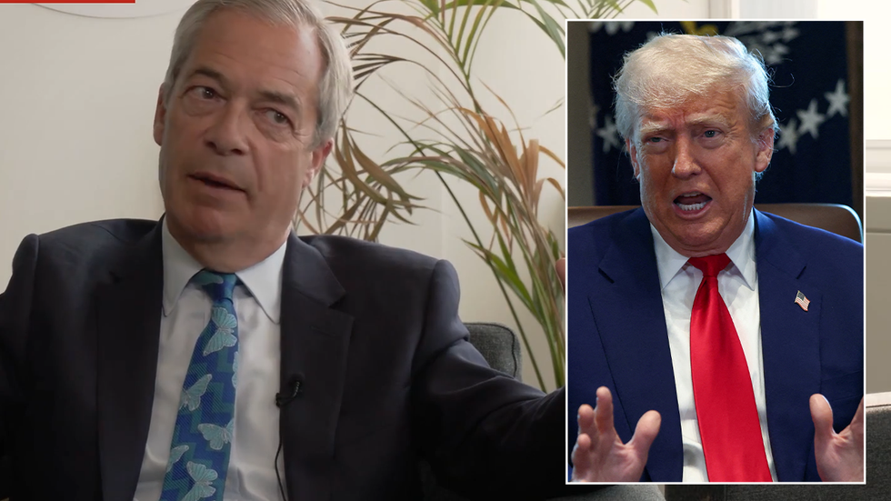 Nigel Farage with an inset of Donald Trump