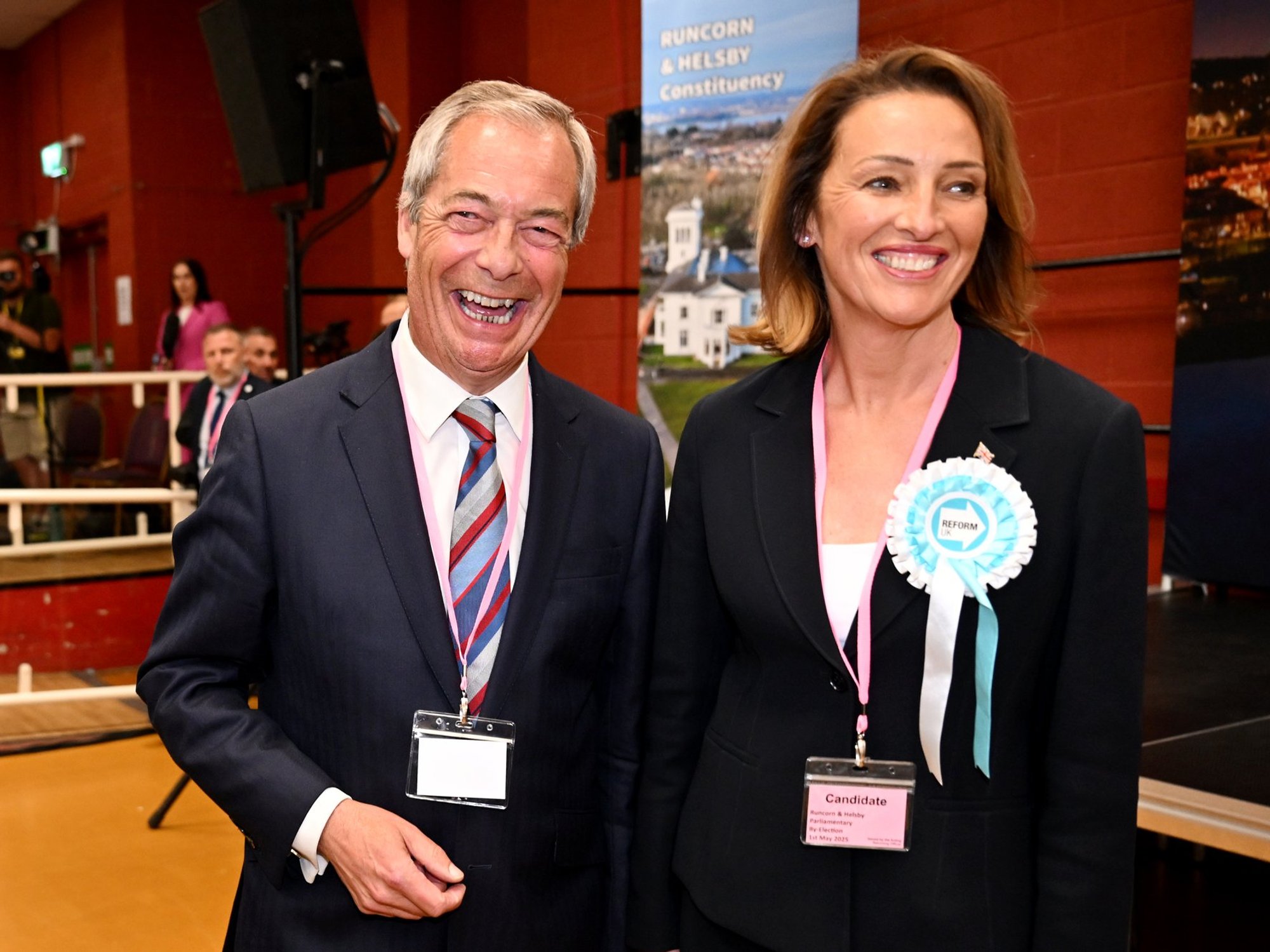 Nigel Farage with Reform UK's Sarah Pochin
