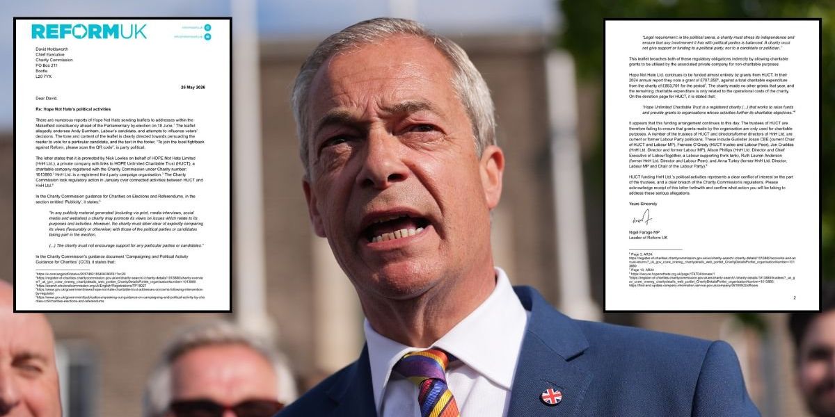 Nigel Farage reports anti-Reform leaflet to charity watchdog over ‘pro-Labour message’ Nigel Farage reports anti-Reform leaflet to charity watchdog over ‘pro-Labour message’