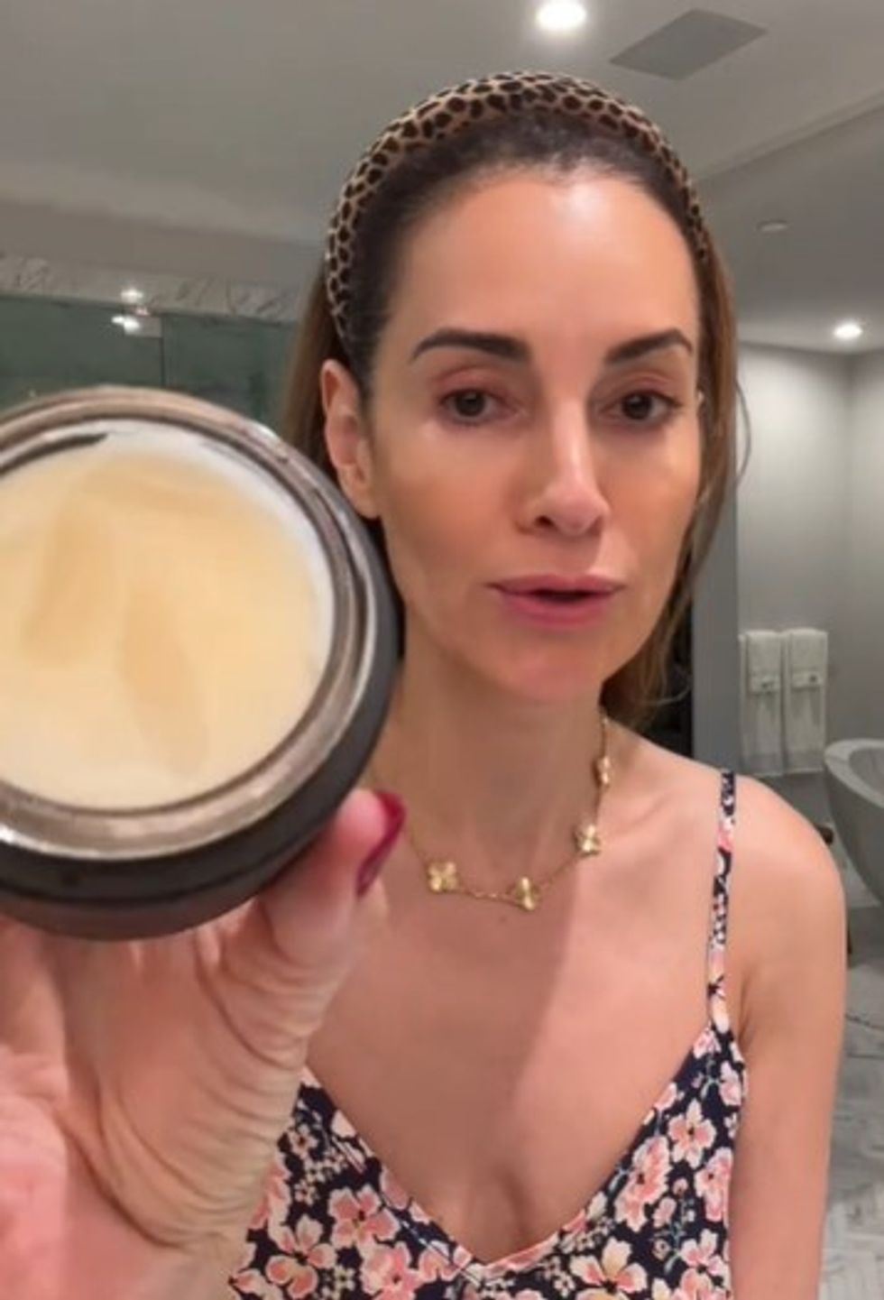 Nina demonstrates skin care routine