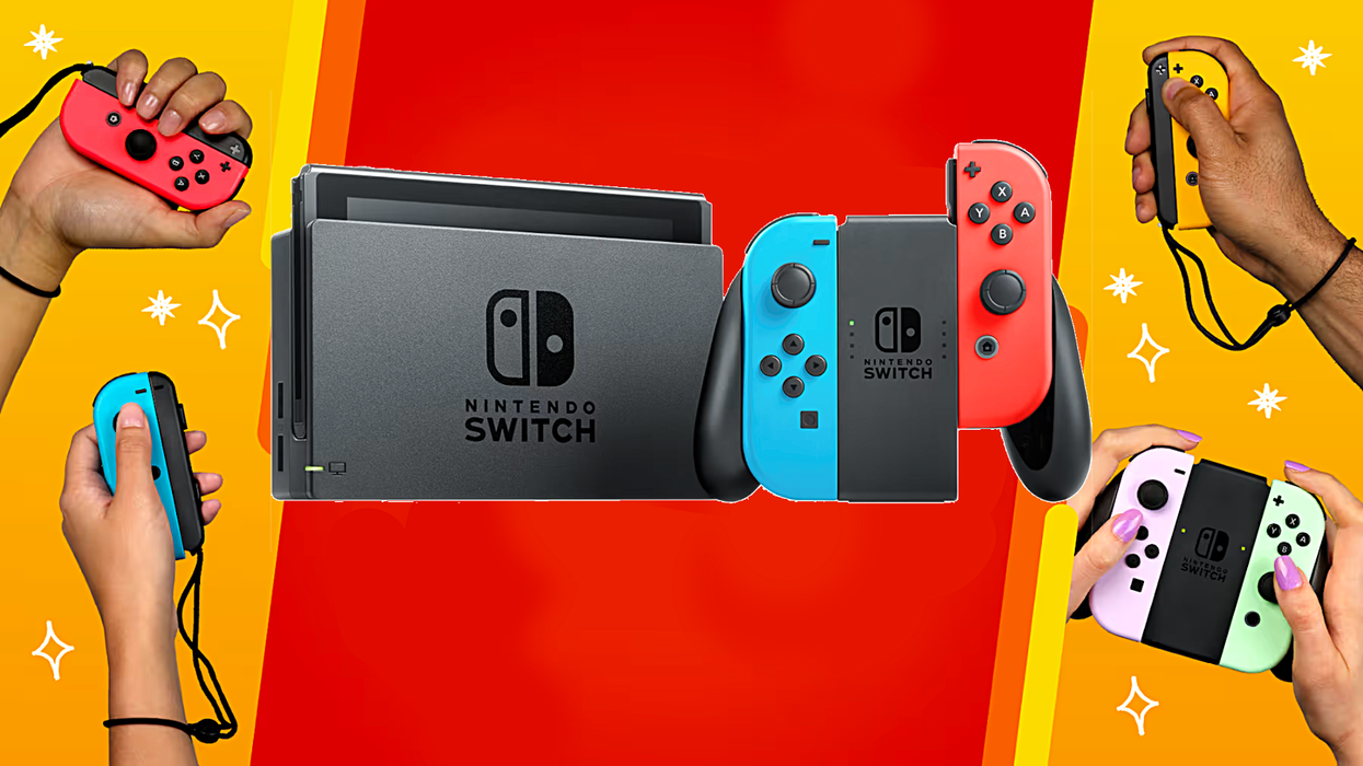 nintendo switch console in the classic red and blue Joy-Con colours