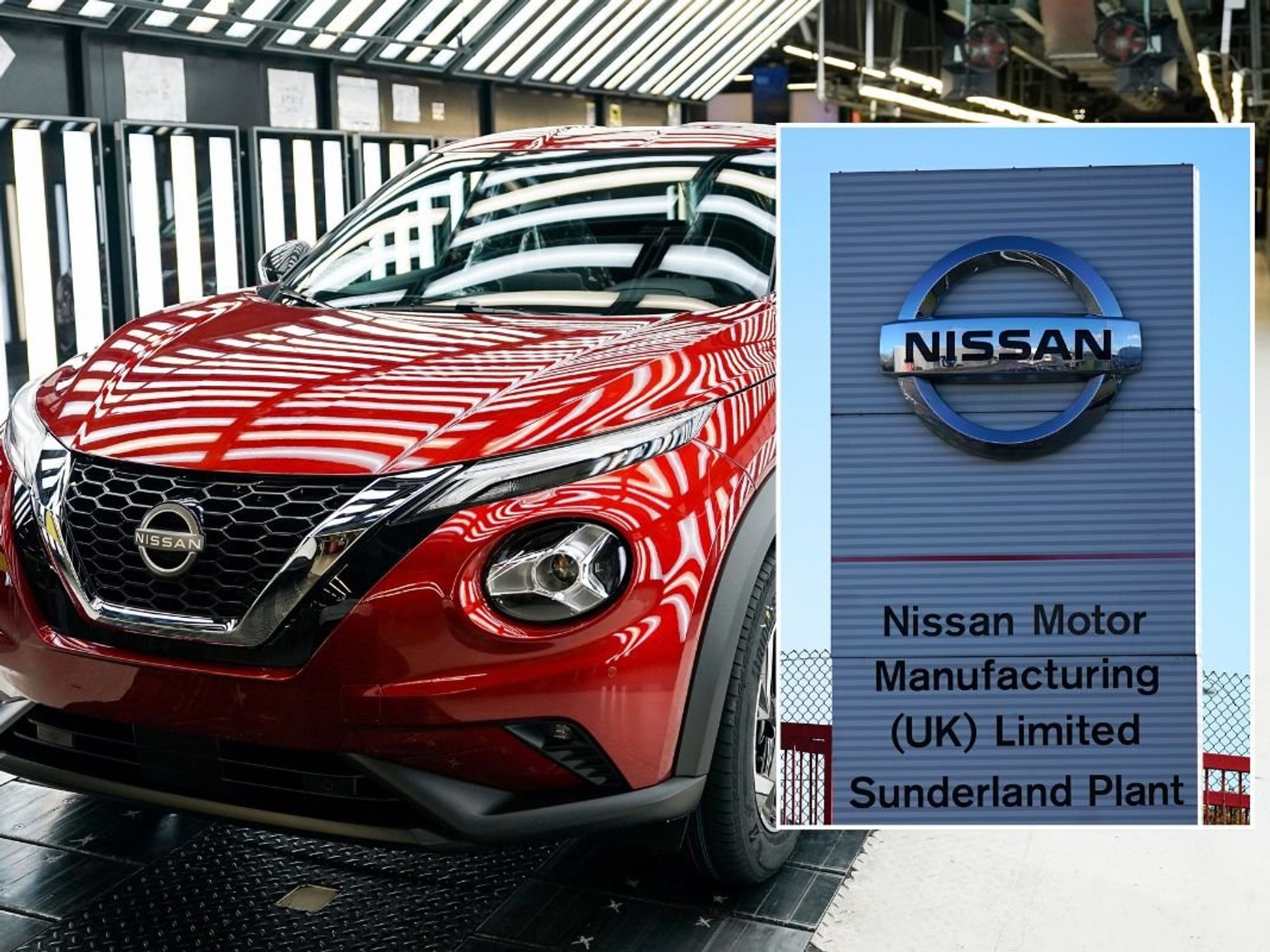 Nissan factory and a Nissan Sunderland logo