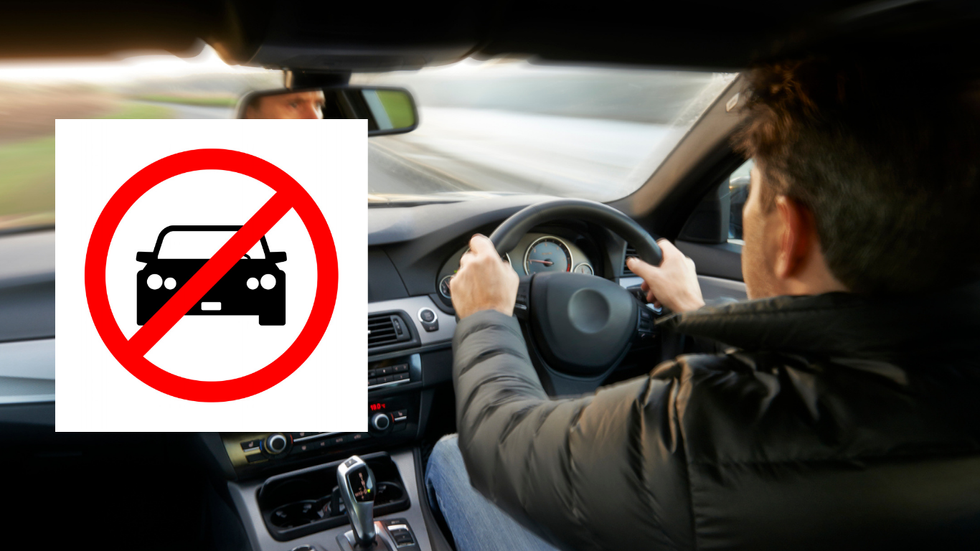 No driving sign and UK vehicle