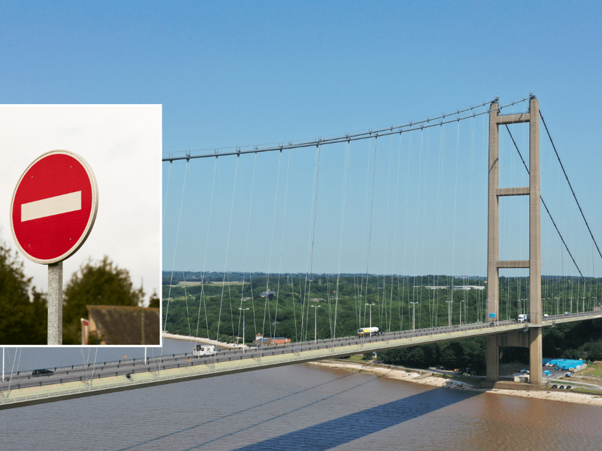 No entry sign and Humber Bridge