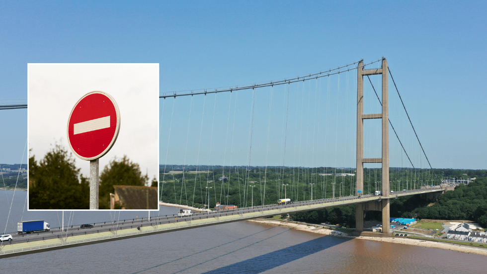 No entry sign and Humber Bridge