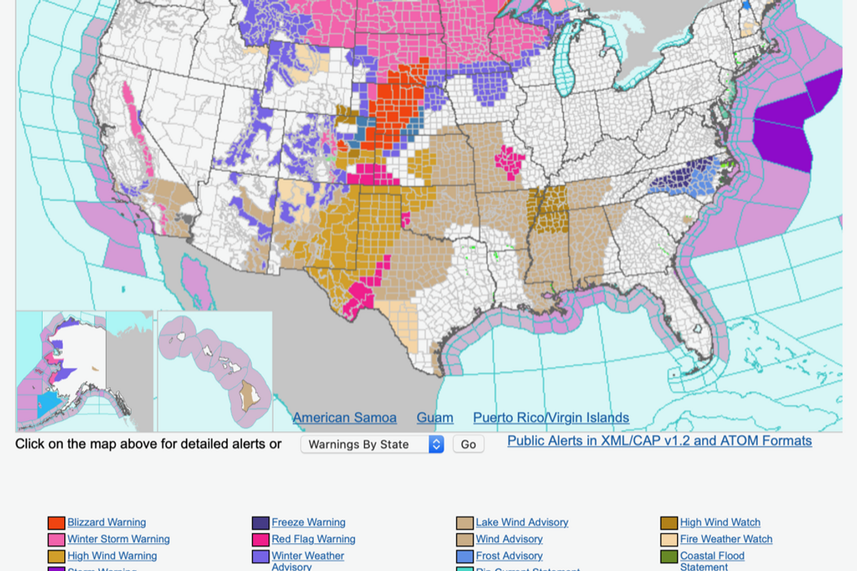 NOAA blizzard and winter storm warnings
