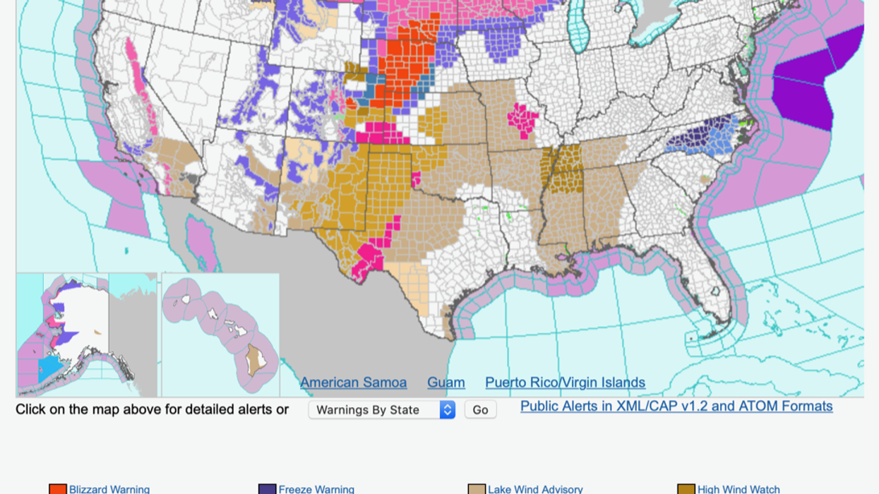 NOAA blizzard and winter storm warnings