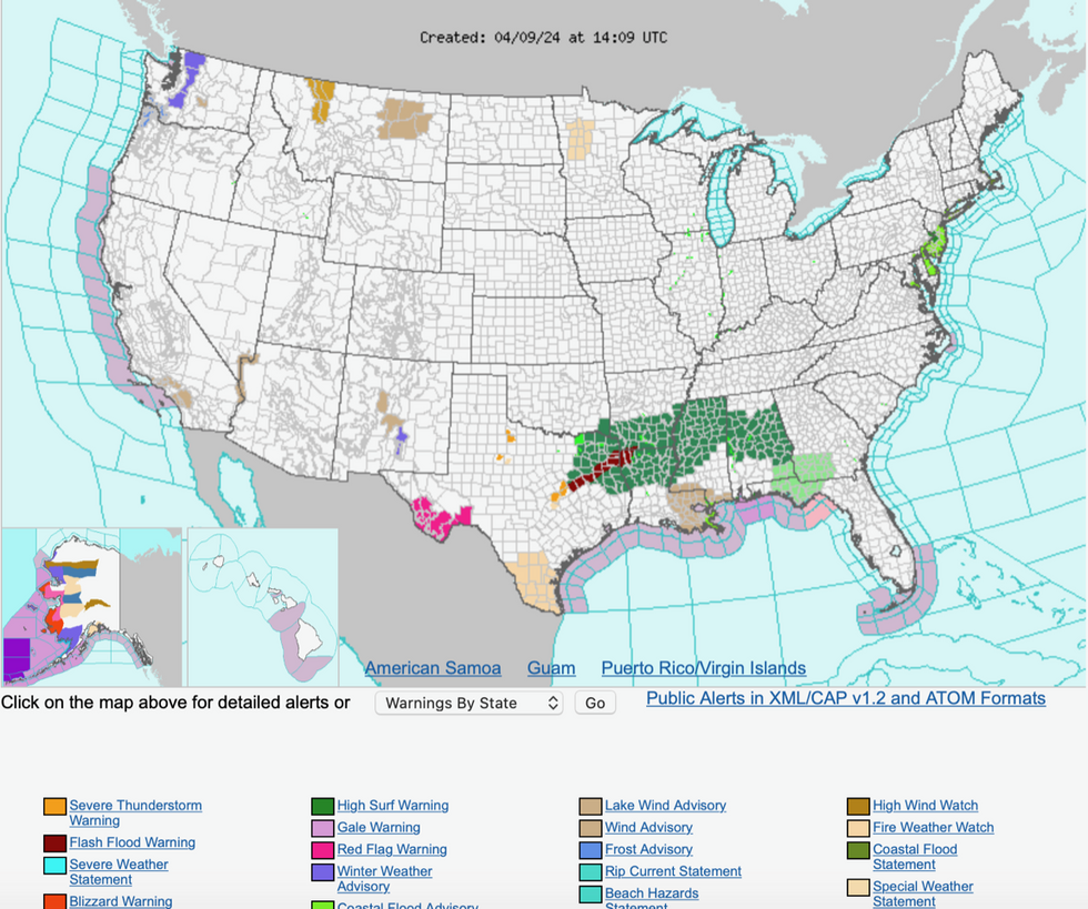 NOAA storm warning map