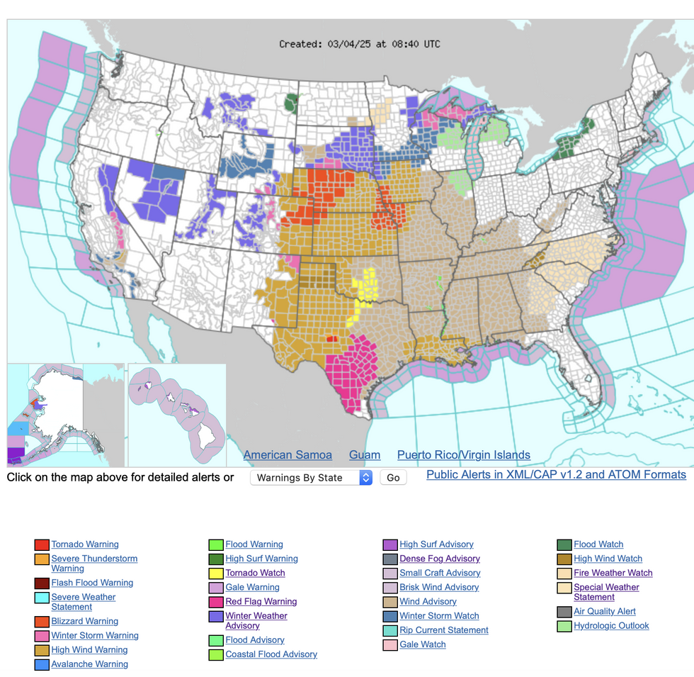 NOAA weather warnings in force