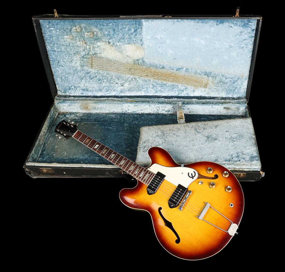 Noel Gallagher's 1962 Epiphone Casino Guitar, which sold in the Propstore Entertainment Memorobilia Live Auction. Issue date: Friday November 4, 2022.