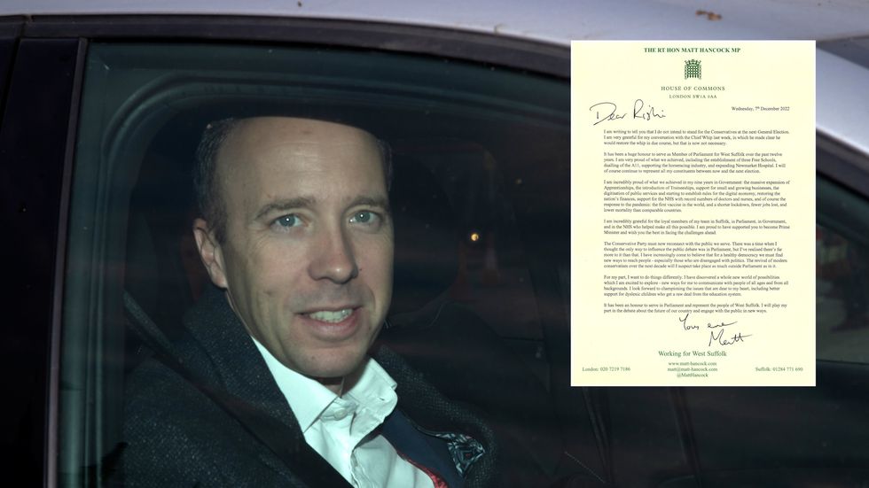 Matt Hancock says he will not stand for Conservatives in the next general election