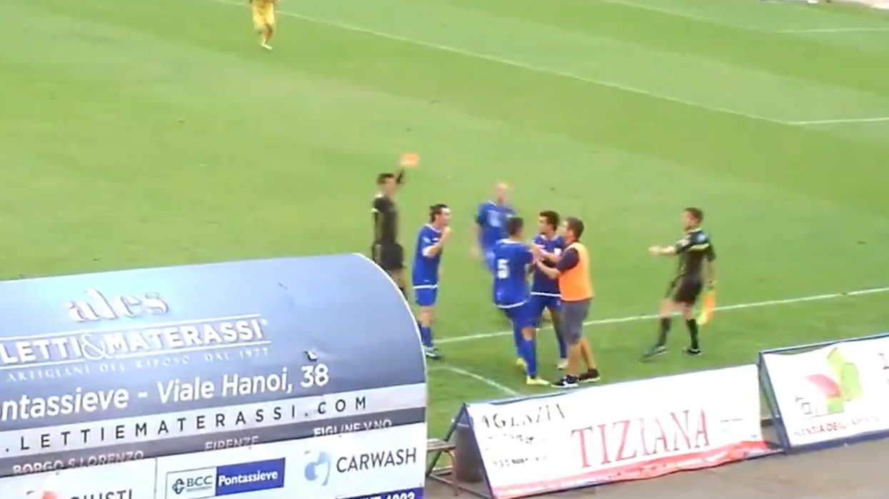 Italian coach handed 'craziest' red card of all time after tackling opponent that sparks fracas