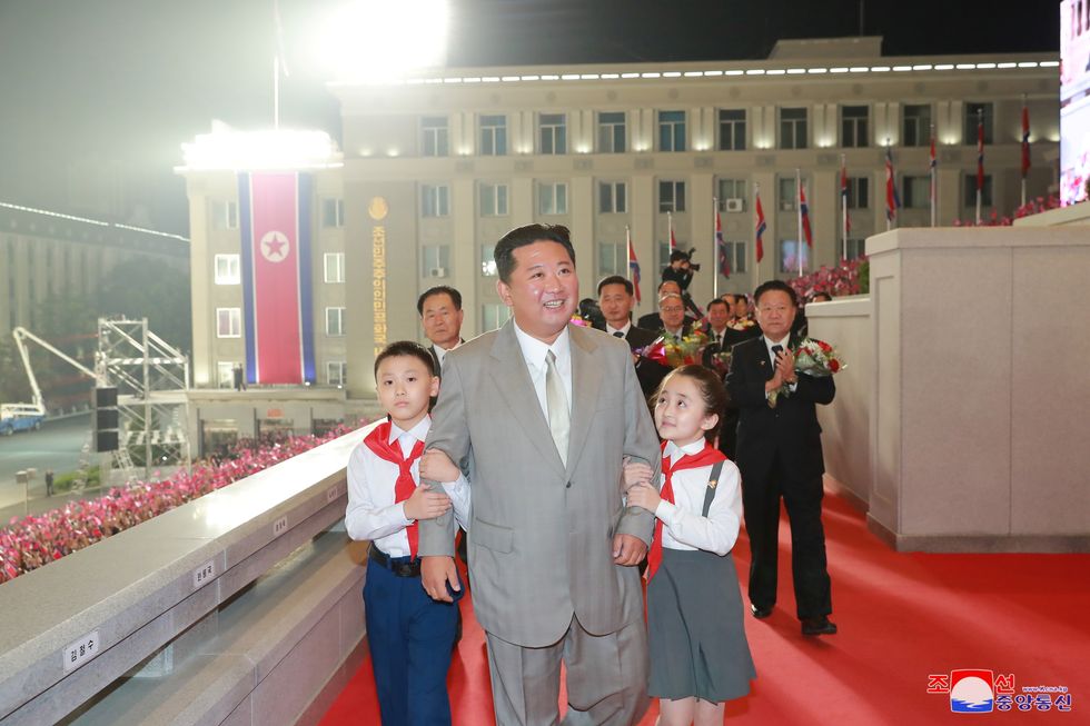 North Korea leader Kim Jong Un attends a paramilitary parade held to mark the 73rd founding anniversary of the republic at Kim Il Sung square in Pyongyang in this undated image supplied by North Korea's Korean Central News Agency on September 9, 2021.
