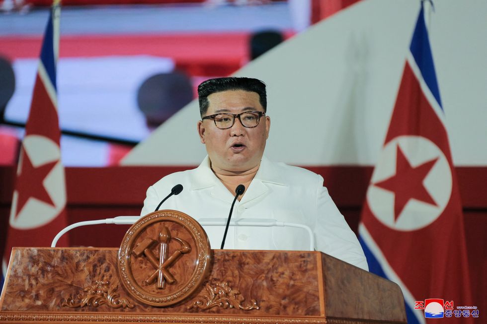 North Korea's leader Kim Jong Un speaks during a ceremony to mark the 69th anniversary of the Korean War armistice, in Pyongyang, North Korea, in this photo released July 27, 2022 by North Korea's Korean Central News Agency (KCNA). KCNA via REUTERS ATTENTION EDITORS - THIS IMAGE WAS PROVIDED BY A THIRD PARTY. REUTERS IS UNABLE TO INDEPENDENTLY VERIFY THIS IMAGE. NO THIRD PARTY SALES. SOUTH KOREA OUT. NO COMMERCIAL OR EDITORIAL SALES IN SOUTH KOREA.