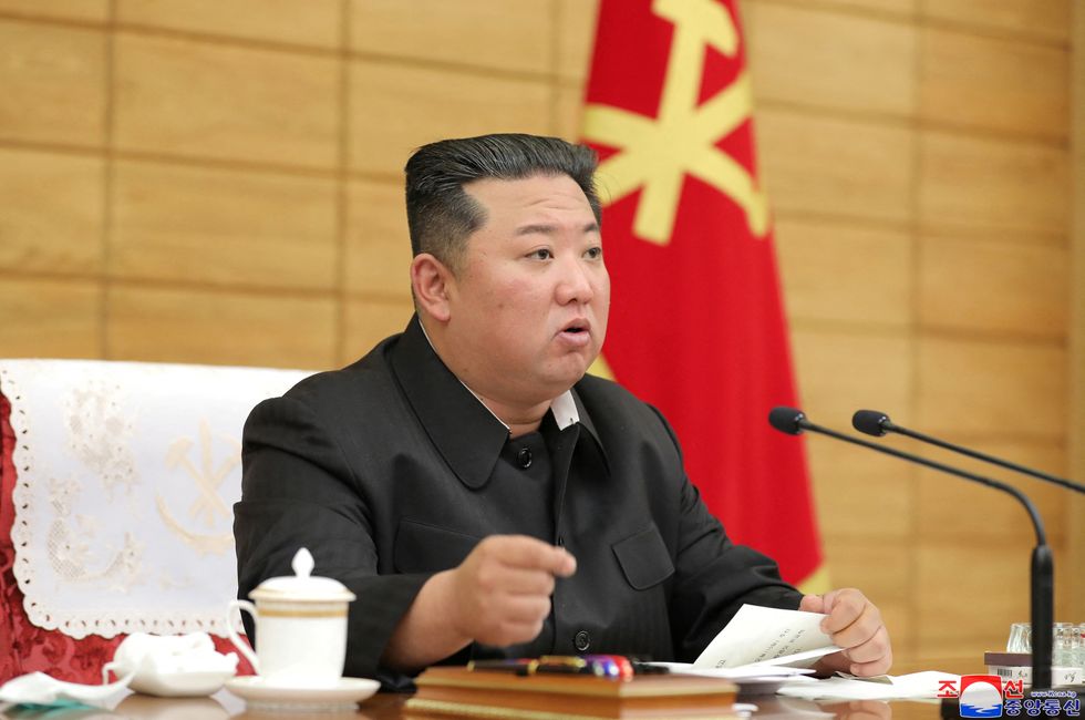 North Korean leader Kim Jong Un attends a Worker's Party meeting on coronavirus disease (COVID-19) outbreak response in this undated photo released by North Korea's Korean Central News Agency (KCNA) on May 15, 2022.  KCNA via REUTERS    ATTENTION EDITORS - THIS IMAGE WAS PROVIDED BY A THIRD PARTY. REUTERS IS UNABLE TO INDEPENDENTLY VERIFY THIS IMAGE. NO THIRD PARTY SALES. SOUTH KOREA OUT. NO COMMERCIAL OR EDITORIAL SALES IN SOUTH KOREA.?