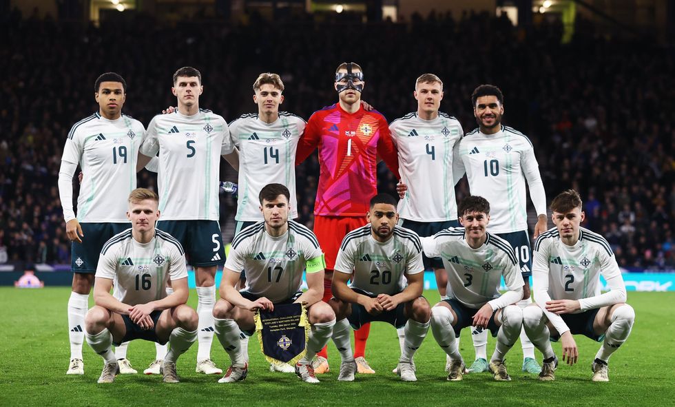 Northern Ireland sing the British national anthem ahead of games
