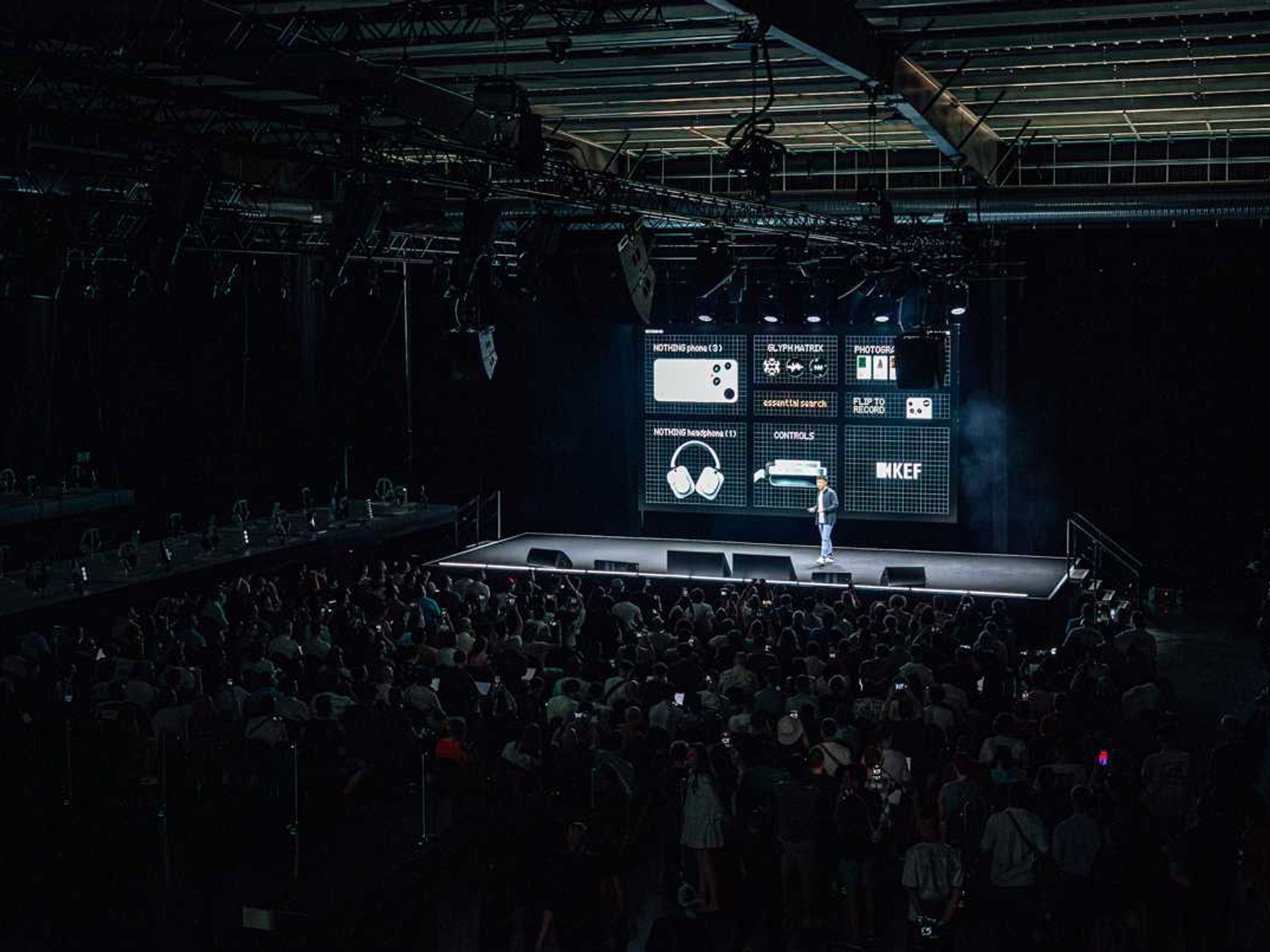 Nothing founder Carl Pei on-stage talking about Phone 3 and Headphone 1