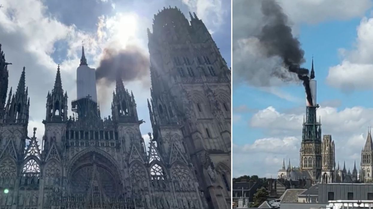Notre Dame Cathedral in Rouen on fire