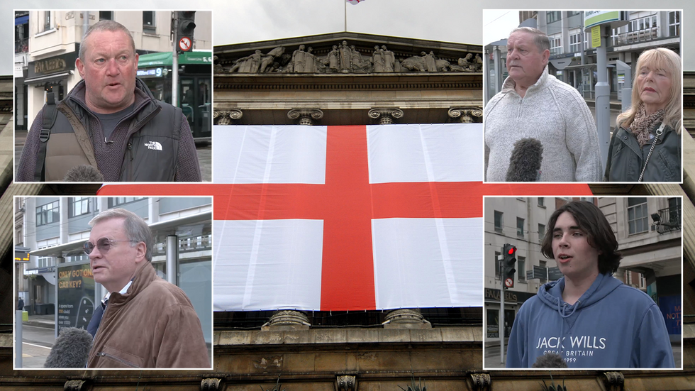 Nottingham locals and a flag on the city centre's Council House