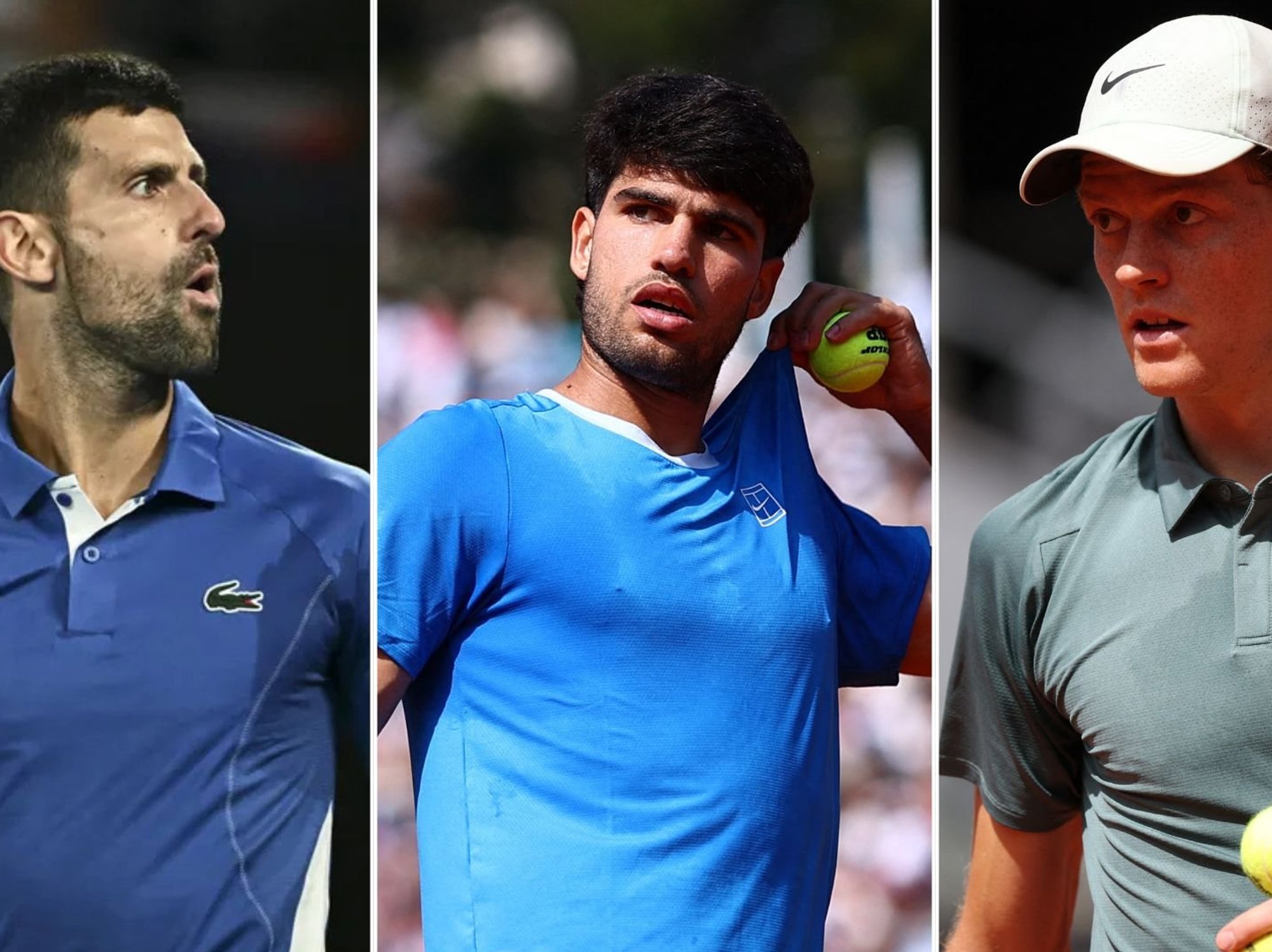 Novak Djokovic, Carlos Alcaraz, and Jannik Sinner