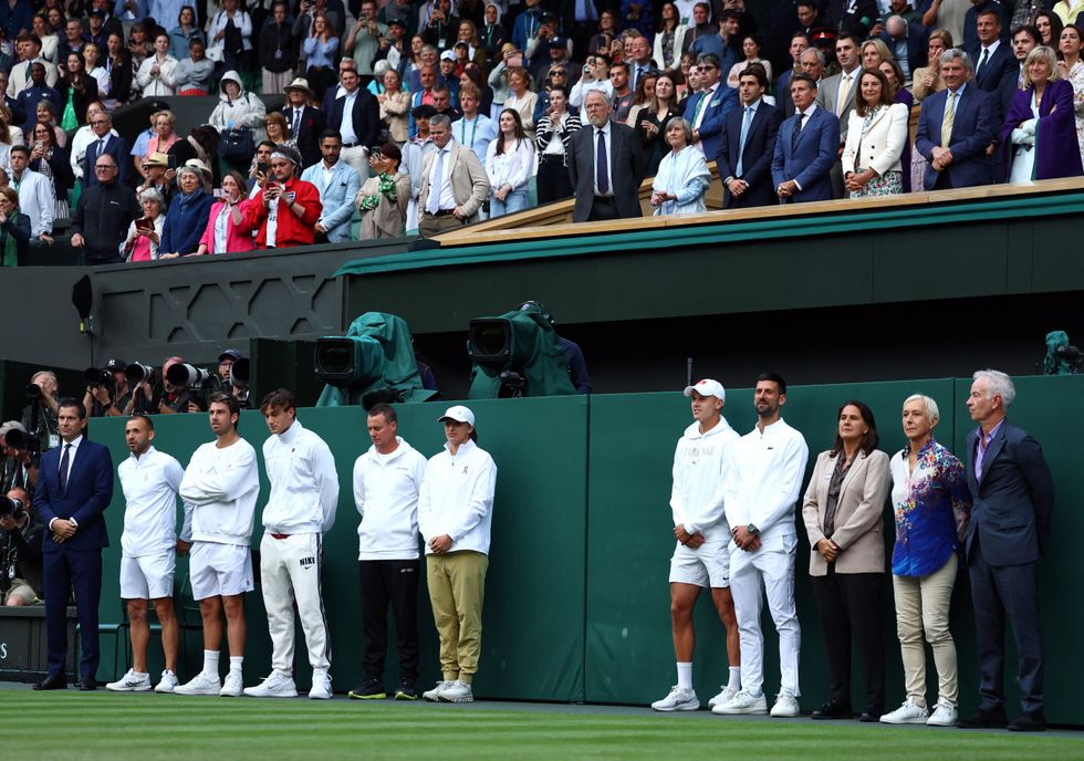 Novak Djokovic was among those out on court to celebrate Andy Murray's career