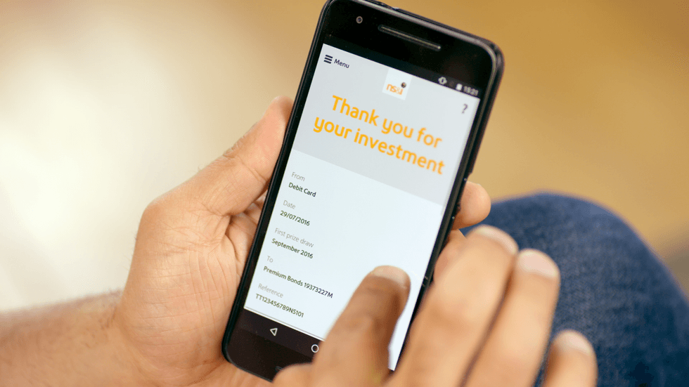 NS&I app showing person making an investment
